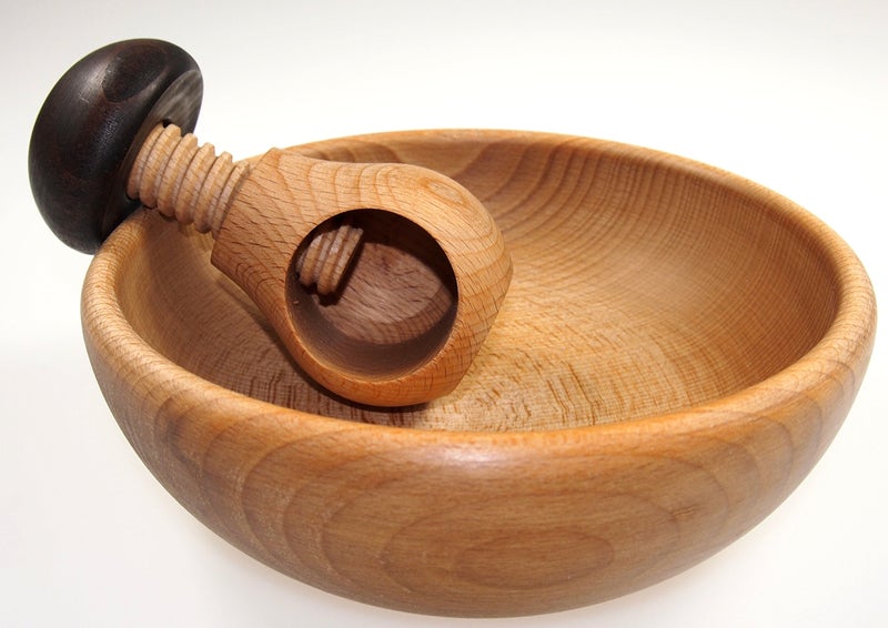 EFO Wooden Bowl & Nutcracker Set - The Nut Cracker Tool Crack Nuts Easy Screw Mechanism. - Great Gift for Christmas and Kitchen Home Display. - Image 2